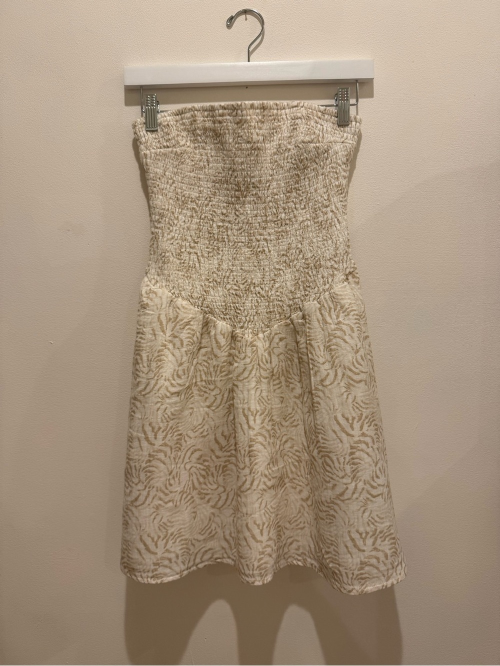 Strapless Cream Smocked Bodice A-Line Dress
